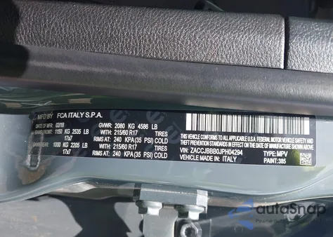 2018 Jeep Renegade Latitude 4X4 из США, поврежденный, VIN ZACCJBBB0JPH04294